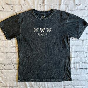 UFC Fit Gym Medium T-shirt Womens Black Short Sleeve MMA Butterfly Graphic Print